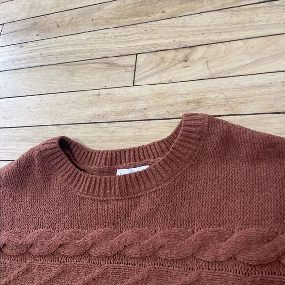 FULL TILT Brown Sweater Womens M Soft Horizontal Cable Knit Crop Pullover Crew - Picture 8 of 16